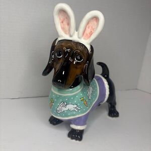 Blue Sky 2025 Ceramic Dachshund Bunny Figurine Easter Decor Easter Sweater